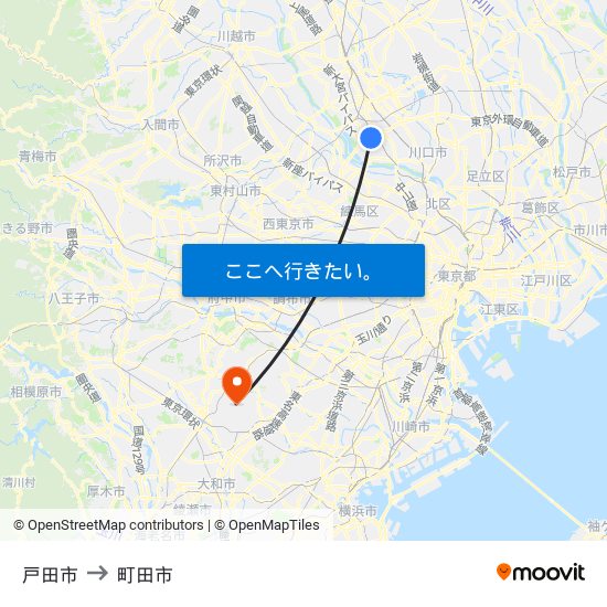戸田市 to 町田市 map