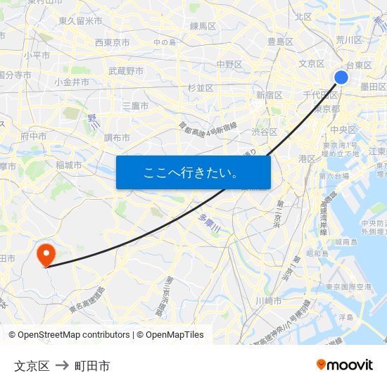 文京区 to 町田市 map