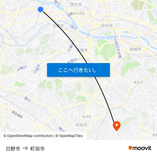 日野市 to 町田市 map