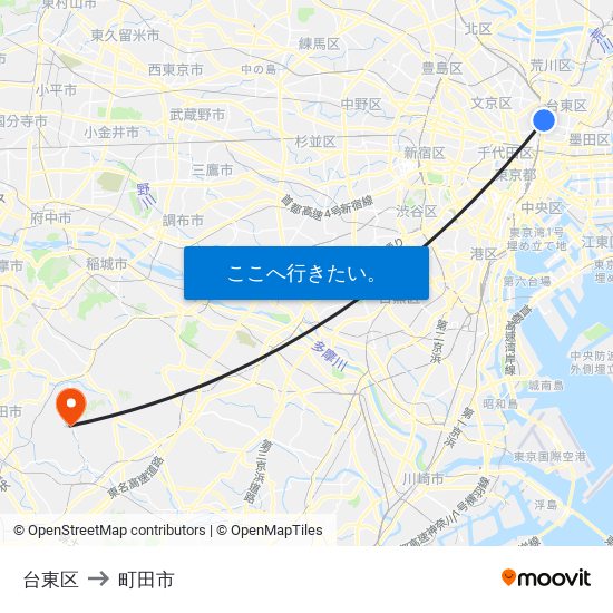 台東区 to 町田市 map