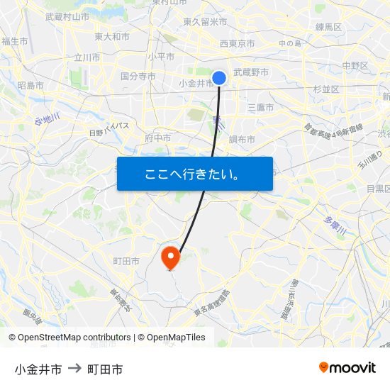 小金井市 to 町田市 map