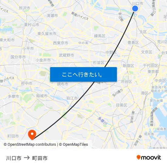 川口市 to 町田市 map