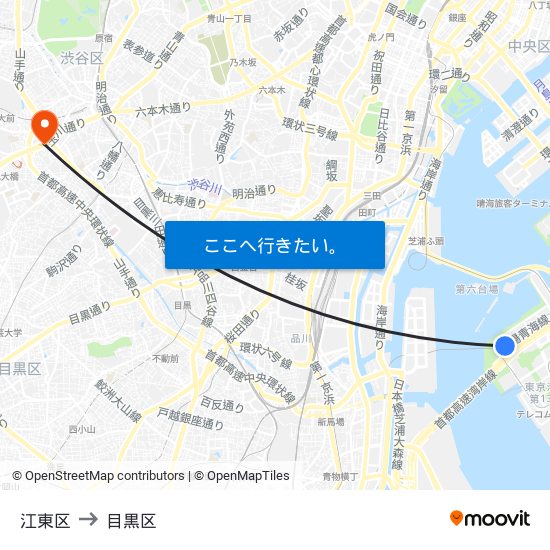 江東区 to 目黒区 map