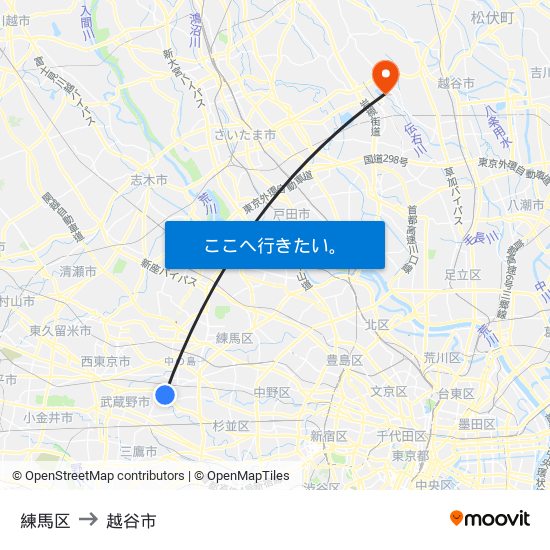 練馬区 to 越谷市 map
