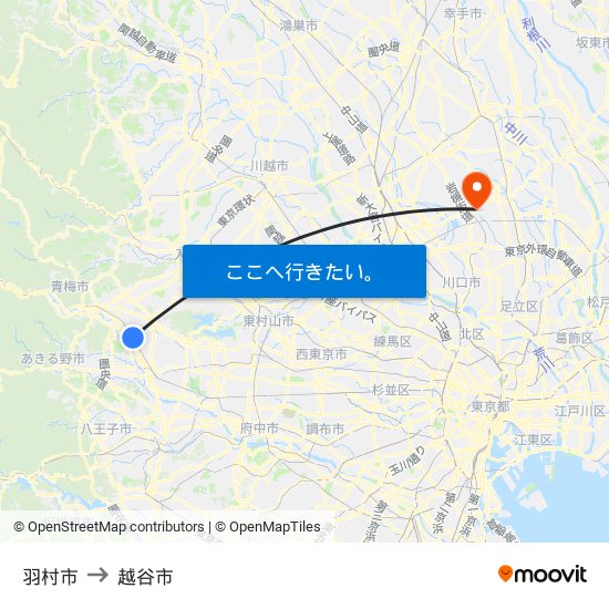 羽村市 to 越谷市 map