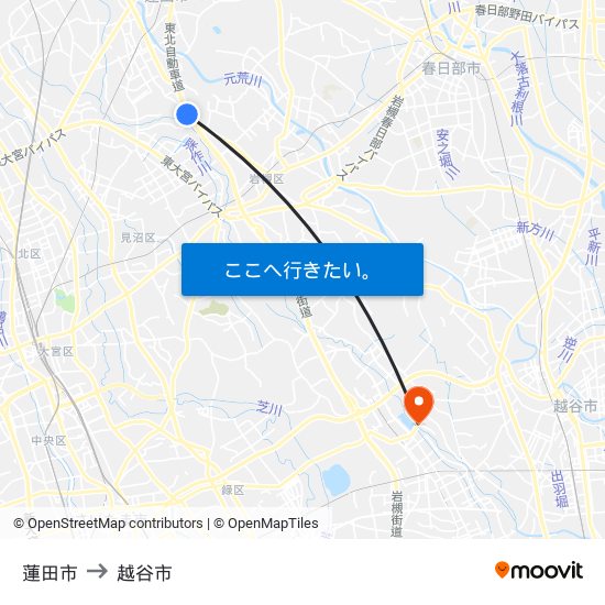 蓮田市 to 越谷市 map