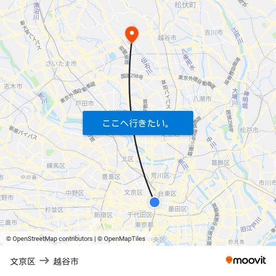 文京区 to 越谷市 map