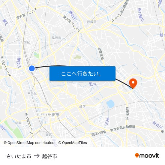 さいたま市 to 越谷市 map