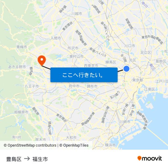 豊島区 to 福生市 map