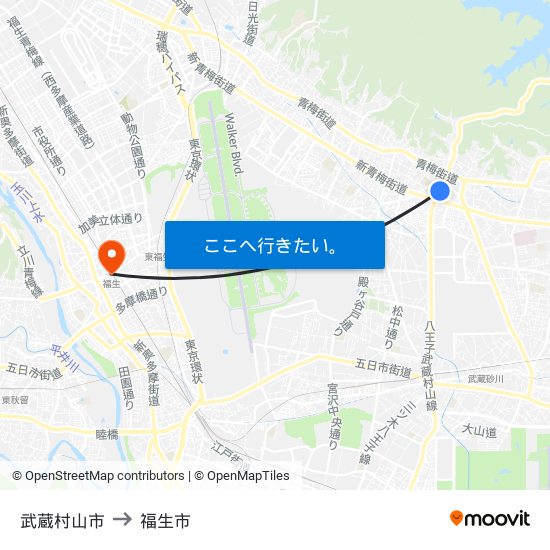武蔵村山市 to 武蔵村山市 map