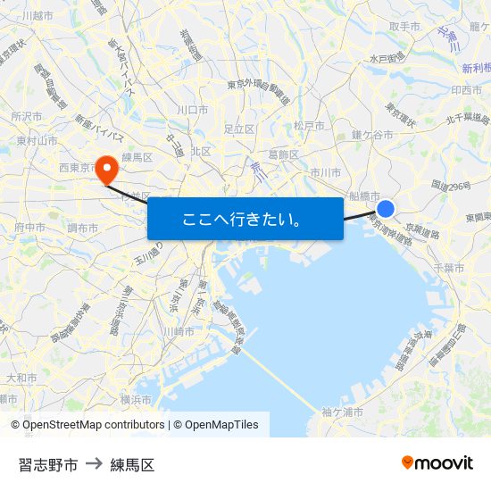 習志野市 to 練馬区 map