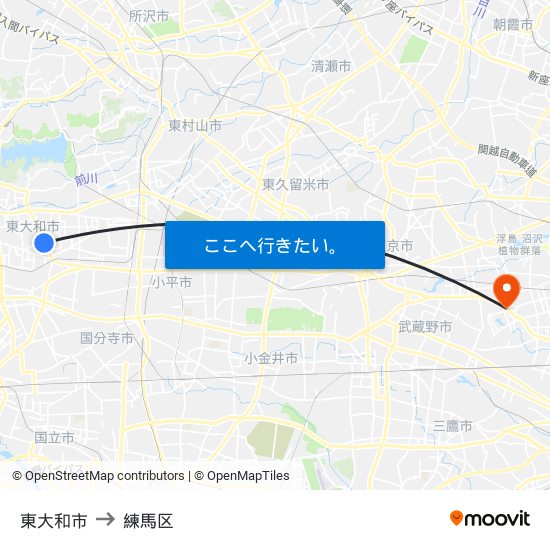 東大和市 to 練馬区 map