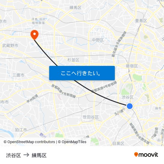 渋谷区 to 練馬区 map