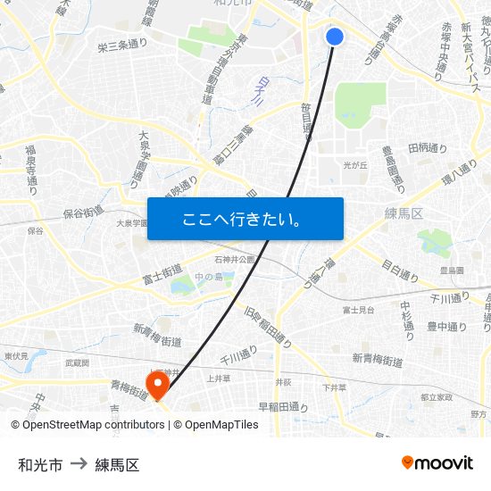 和光市 to 練馬区 map