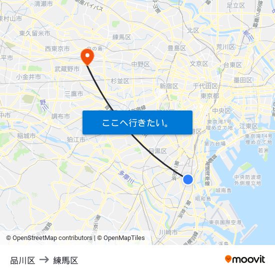 品川区 to 練馬区 map