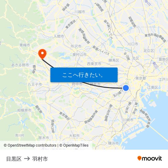 目黒区 to 羽村市 map
