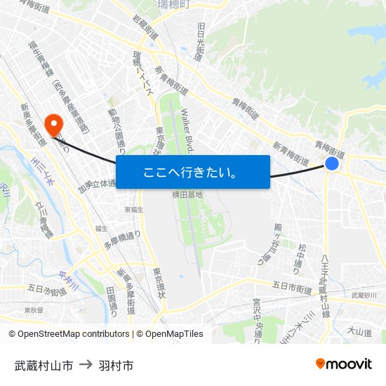 武蔵村山市 to 武蔵村山市 map