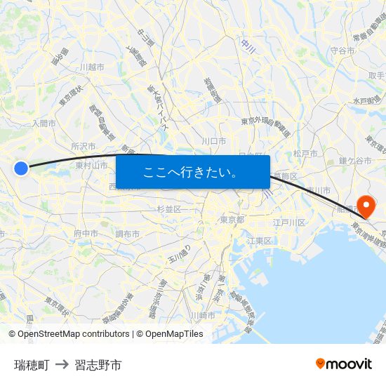 瑞穂町 to 習志野市 map