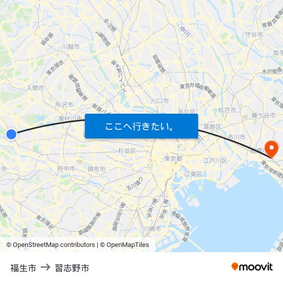 福生市 to 習志野市 map
