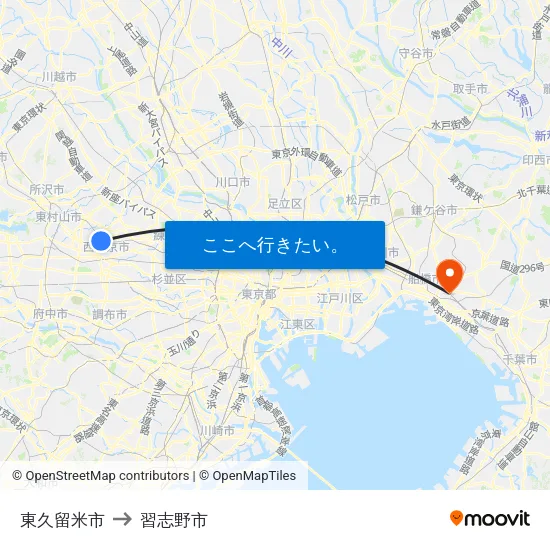 東久留米市 to 習志野市 map
