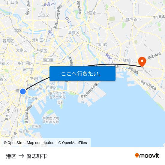 港区 to 習志野市 map