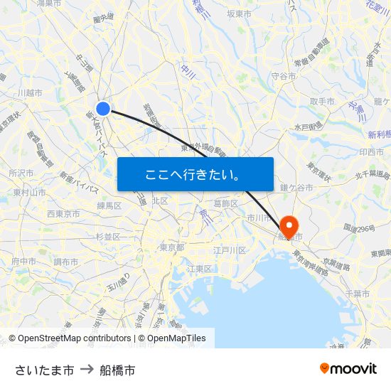 さいたま市 to 船橋市 map