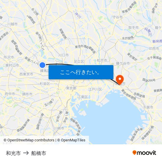 和光市 to 船橋市 map