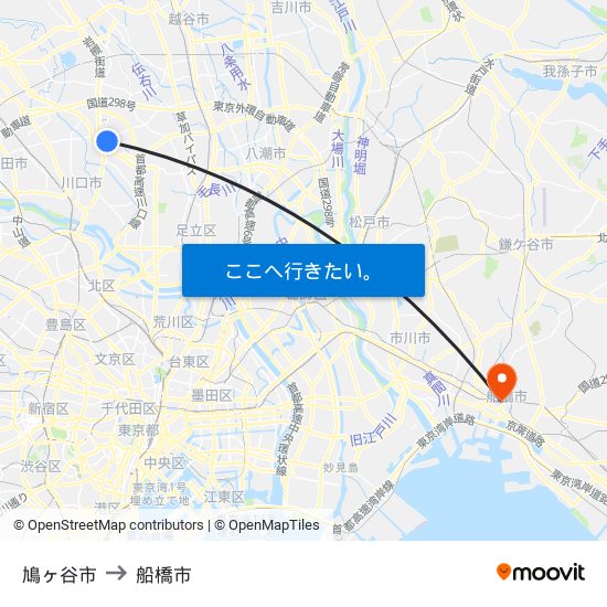 鳩ヶ谷市 to 船橋市 map
