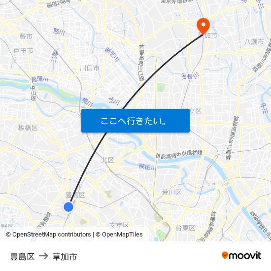 豊島区 to 草加市 map