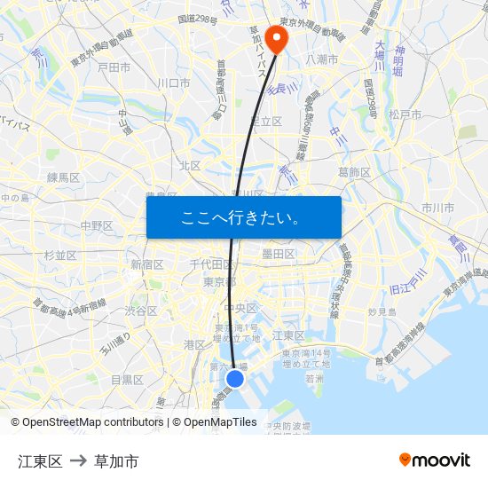 江東区 to 草加市 map