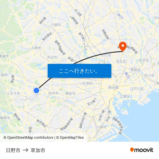 日野市 to 草加市 map