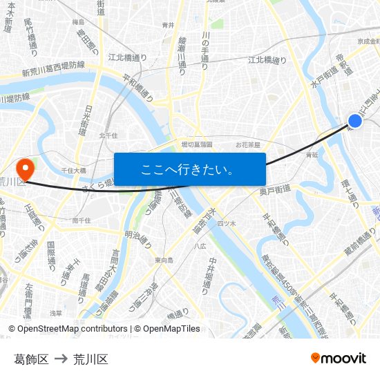 葛飾区 to 荒川区 map