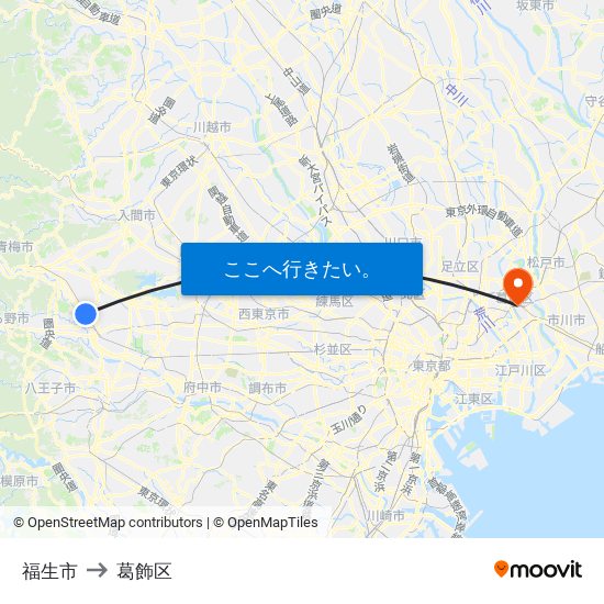福生市 to 葛飾区 map