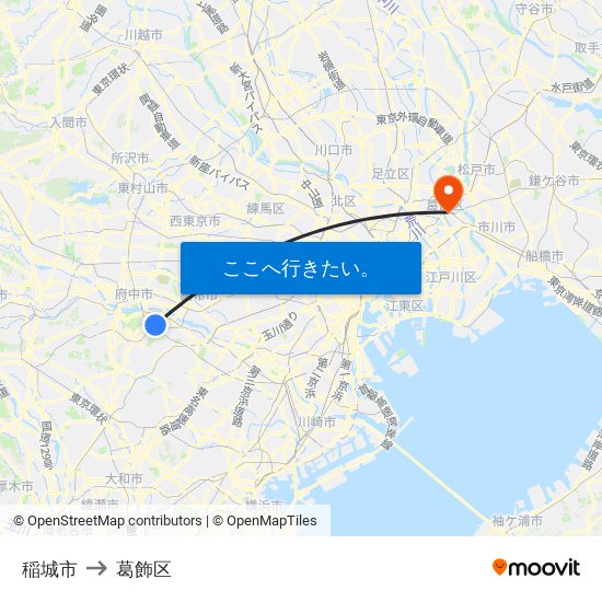 稲城市 to 葛飾区 map