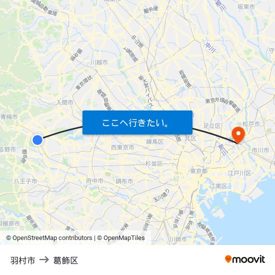 羽村市 to 葛飾区 map