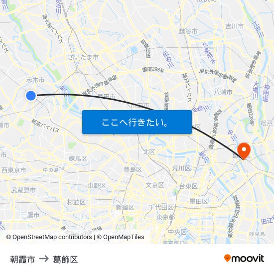 朝霞市 to 葛飾区 map