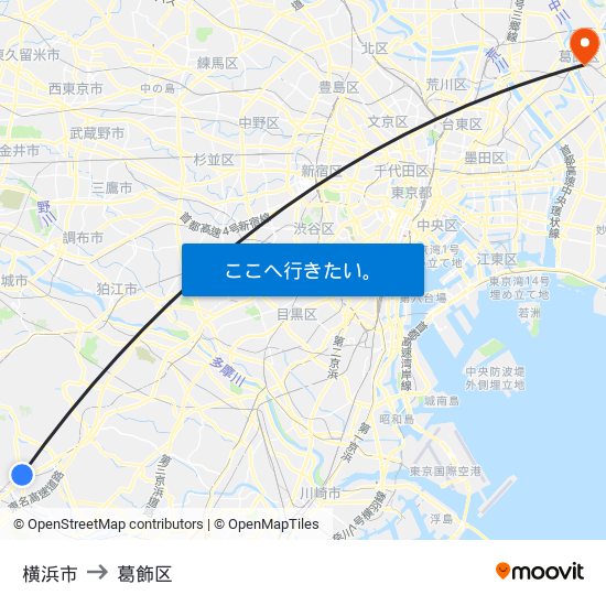横浜市 to 葛飾区 map