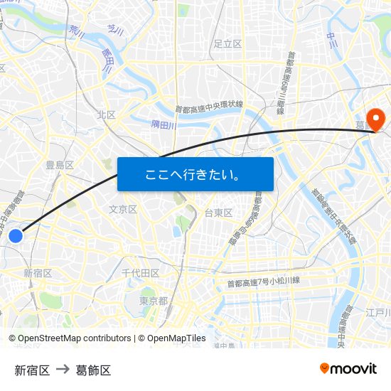 新宿区 to 新宿区 map