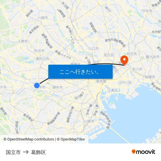 国立市 to 葛飾区 map
