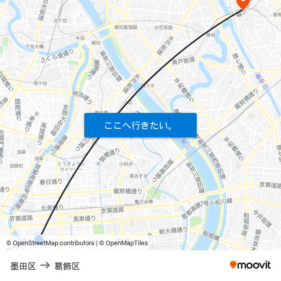 墨田区 to 葛飾区 map