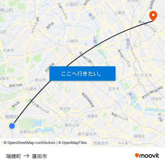 瑞穂町 to 蓮田市 map