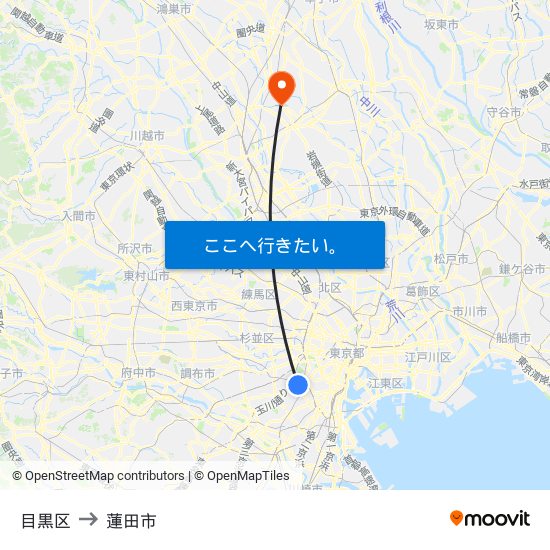 目黒区 to 蓮田市 map