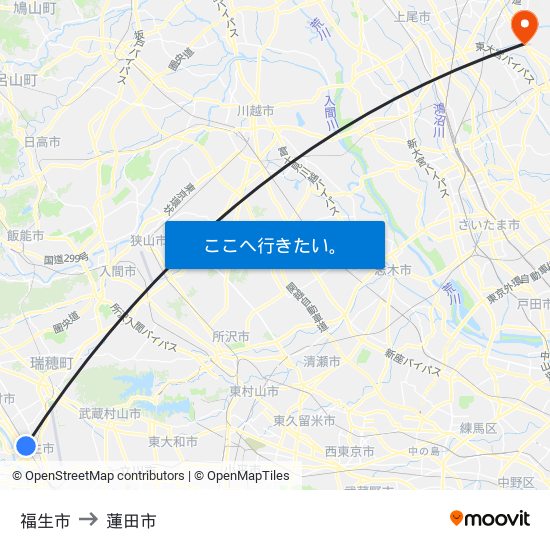 福生市 to 蓮田市 map
