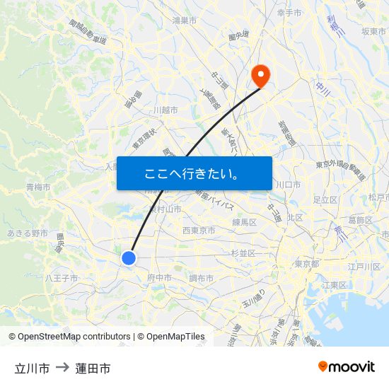 立川市 to 蓮田市 map