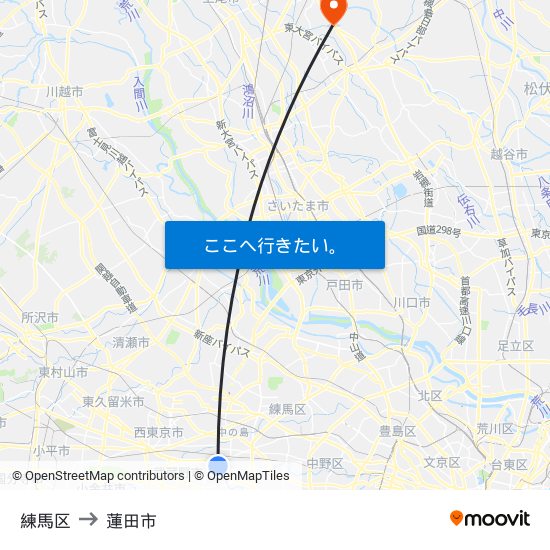 練馬区 to 蓮田市 map