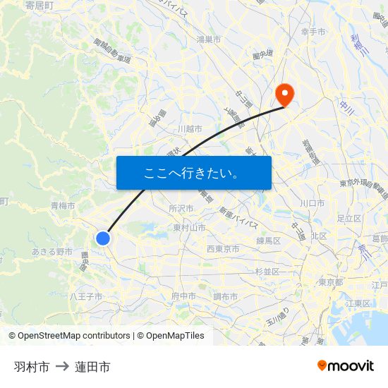 羽村市 to 蓮田市 map