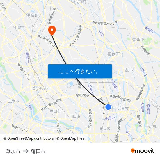 草加市 to 蓮田市 map