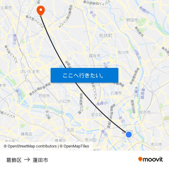 葛飾区 to 蓮田市 map