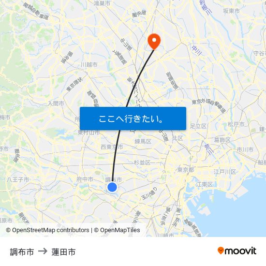 調布市 to 蓮田市 map