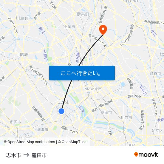 志木市 to 蓮田市 map